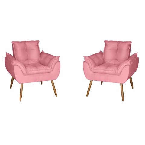 Kit 2 Poltronas Opala Decorativa Suede Rosa Dal Poz Estofados