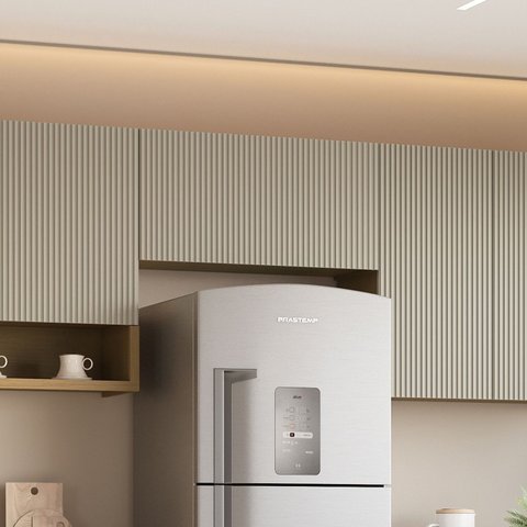 Armário Aéreo Geladeira 1 Porta Basculante Simone Mendes 80cm 100% MDF Marrom/Carvalho/Greige