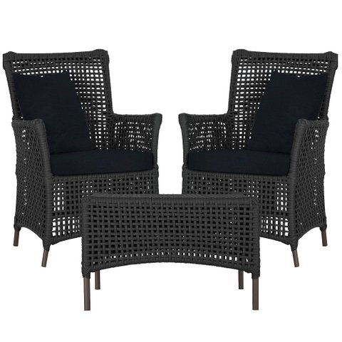 2 Poltronas e 1 Mesa Igapó em Alumínio Pintura Marrom Corda Náutica Estofado 12