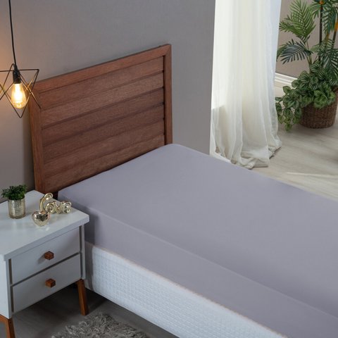 Lençol Cama Solteiro 100% Algodão com Elástico Percal 300 Fios Hotel Pousada:cinza
