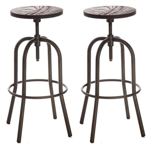 Kit 2 Banquetas Giratórias ANM6676B Assento Madeira Base Metal sem Encosto Ajustável Marrom Anima