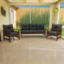 Ver imagem 2 de Conjunto Sofá Havaí 3 Lugares + 2 Poltronas de Madeira com Almofadas Confortáveis - Cinza