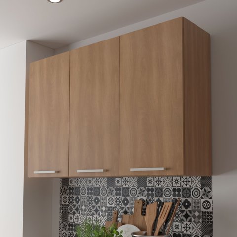 Armário Aéreo de Cozinha 120x80cm 3 Portas 4 Prateleiras Freijó Cz3109 Freijó