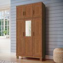 Ver imagem 3 de Guarda Roupa Solteiro com Espelho 6 Portas Aplique Madeira Maciça Lorie F06 Castanho - Lyam Decor
