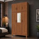 Ver imagem 4 de Guarda Roupa Solteiro com Espelho 6 Portas Aplique Madeira Maciça Lorie F06 Castanho - Lyam Decor