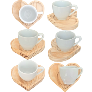 Jogo 6 Xícaras Café Expresso 75ml Porcelana C/ Pires Coração