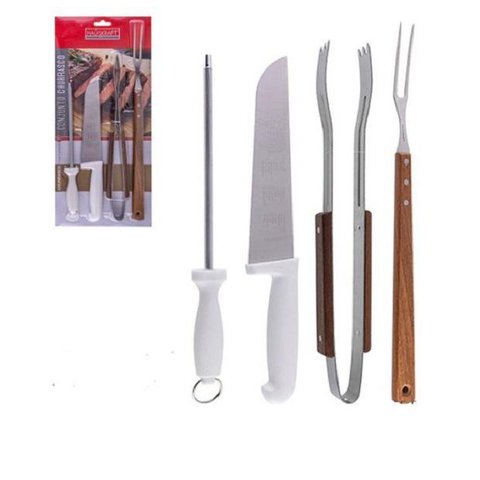 Conjunto de Churrasco Faca ,garfo,chaira e Pegador de Inox