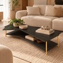 Ver imagem 1 de Mesa de Centro Caribe 170cm em Madeira Laminada Ébano com Metal Gold