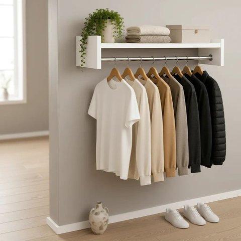 Arara Cabideiro Suspenso Preto 60x30cm com Prateleira Organi Branco