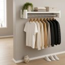 Ver imagem 1 de Arara Cabideiro Suspenso Preto 60x30cm com Prateleira Organi Branco