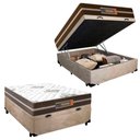 Ver imagem 1 de Cama Box Baú Casal Suede + Colchão Molas Ensacadas Texas Prime Colchões 138x188x67cm Cor:bege