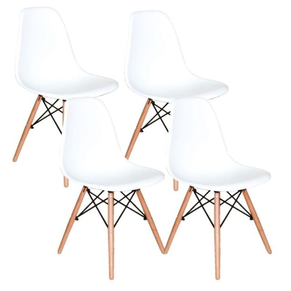 Kit 4 Cadeiras Eiffel Charles Eames Wood Base Madeira Branca. - 1