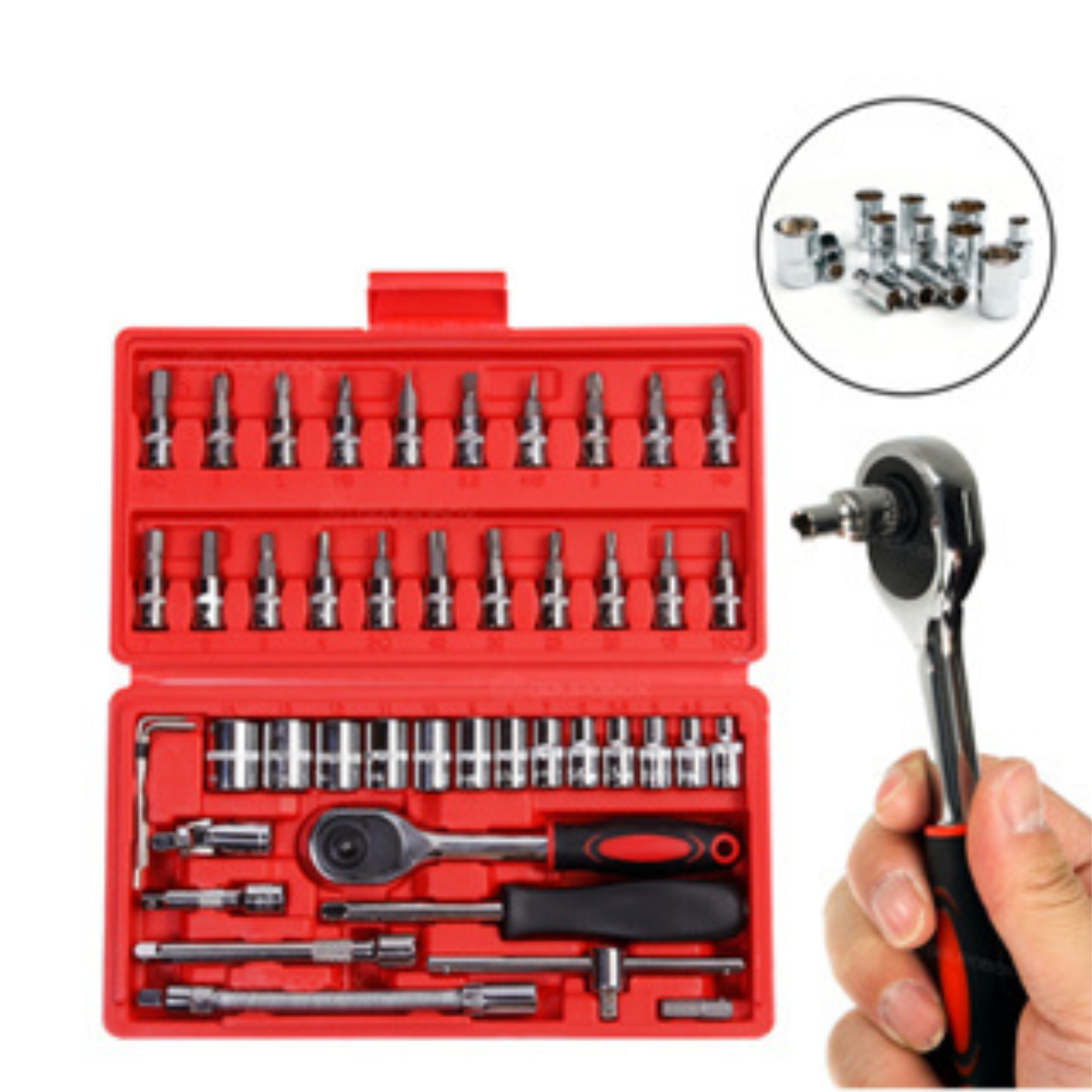 Kit 46 Chaves Catraca Jogo de Soquetes Allen Torx Ferramentas