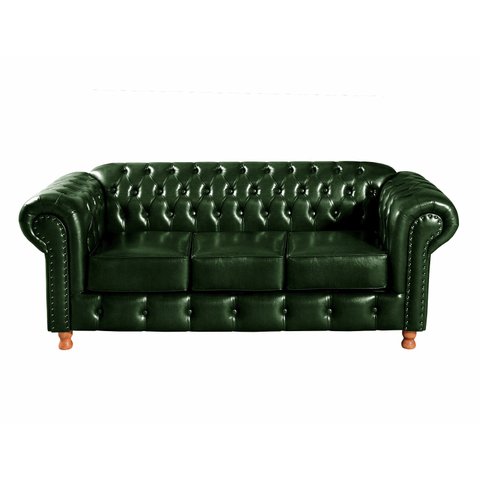 Sofá Luis XV Chesterfield 3 Lugares Decoração Barbearia Sala Recepção - Couríssimo Verde