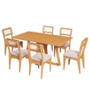 Ver imagem 2 de Conjunto Sala de Jantar Mesa 160cm com 6 Cadeiras Palha Sintética 100% MDF Carvalho Rosé/Bege Claro