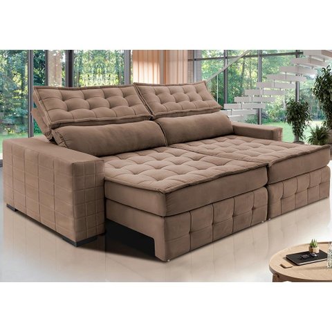 Sofá Retrátil e Reclinável 2,55m Cama inBox Big Puffer com SoftGel D40 Velupluma Castor