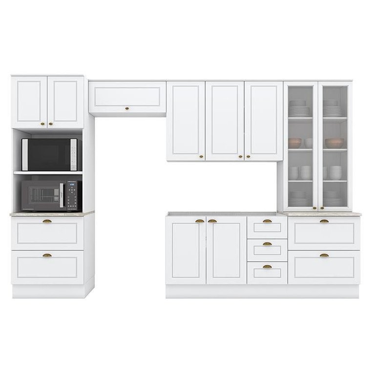 Cozinha Modulada Americana 5 Peças com Cristaleira Branco Hp – Henn Cozinha Modulada Americana 5 Peças com Cristaleira Branco Hp – Henn