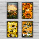 Ver imagem 2 de Kit 4 Quadros Decorativos Girassóis 24x18cm:Madeira preta