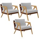 Ver imagem 1 de Kit 3 Poltronas Decorativas Para Sala De Estar Pietra L02 Couríssimo Marrom Linho Cinza - Lyam