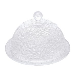 Queijeira De Cristal Martelado C/ Tampa Preta 19,5Cm X 13Cm