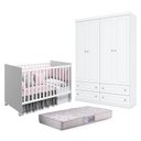 Ver imagem 1 de Berço Nacional Mel Branco Acetinado – Reller e Guarda Roupa Infantil Americano 4 Portas Branco HP e 