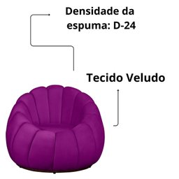 Poltrona Decorativa Concha Base Arco Giratória Veludo Cor:roxo - 5