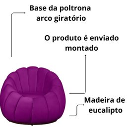 Poltrona Decorativa Concha Base Arco Giratória Veludo Cor:roxo - 6