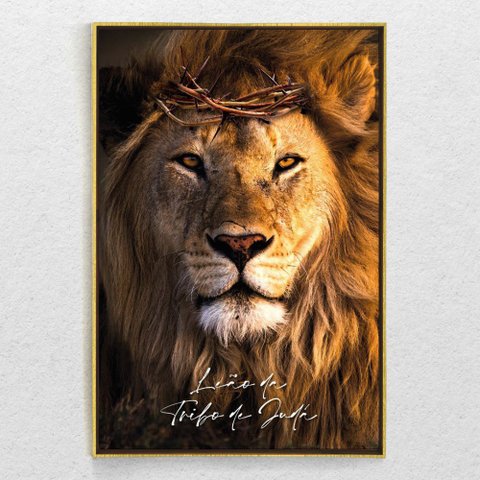 Quadro Decorativo Vertical Leão da Tribo de Judá Com Moldura e Sem Vidro 90x140