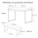 Ver imagem 3 de Mesa Cozinha 2 Bancos Industrial Retangular 120x80 Pé Metal:off White/preto