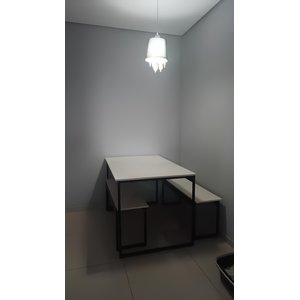 Mesa Cozinha 2 Bancos Industrial Retangular 120x80 Pé Metal:off White/preto