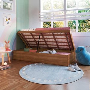 Cama Solteiro Articulável com Baú Nogal Hezo Jm Móveis