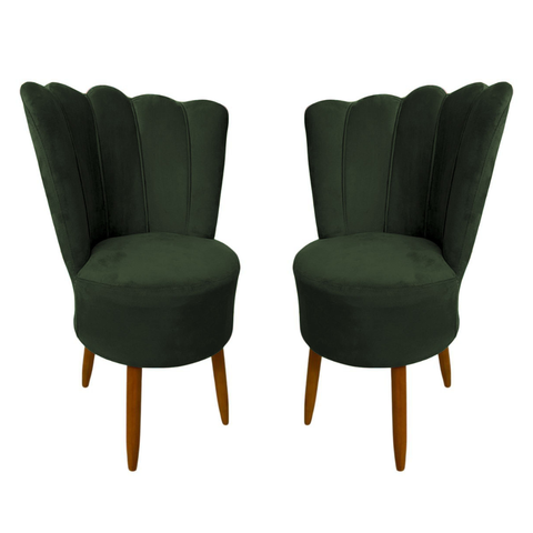 Kit 2 Cadeiras Decorativa Pétala Veludo Luxo Premium Pés Retrô Palito Sala e Quarto Verde