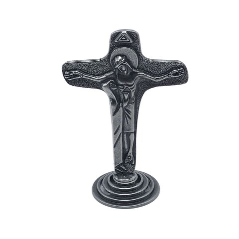 Crucifixo da Unidade de Mesa Metal Prata Velha 8 cm