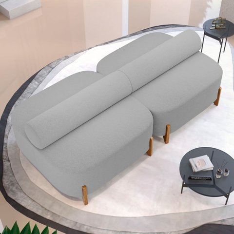 Kit 02 Sofás Ilha Orgânico Living Closet Evo 125cm 02 Lugares Bouclê Cinza Claro - Desk Design