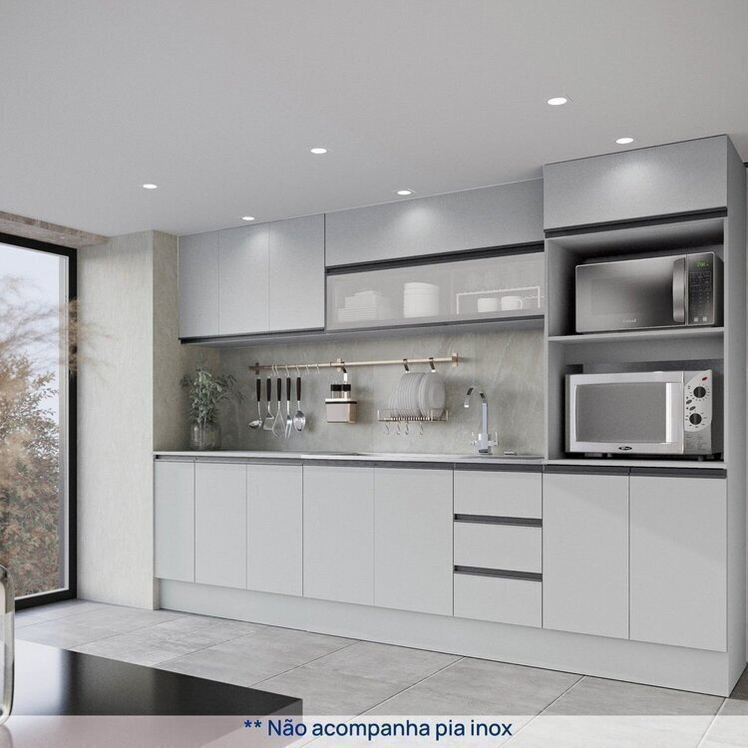 ma 1段シェルフ Cozinha Modulada 8 Peças 4 Aéreos 3 Balcões 1 Torre Quente Nara