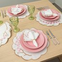 Ver imagem 4 de Kit 6 Jogos Americanos Redondo com Guardanapos Bordado Cerejeira - Branco
