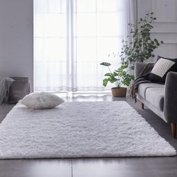 Tapete Saturs Shaggy Pelo Alto Branco - 140 x 200 cm Tapete para Sala e Quartos - 4