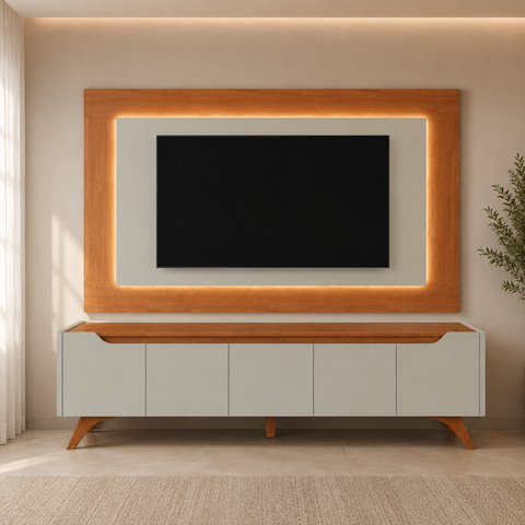 Painel Completo com Rack Dulce – Belaris Móveis:Naturalle Off White