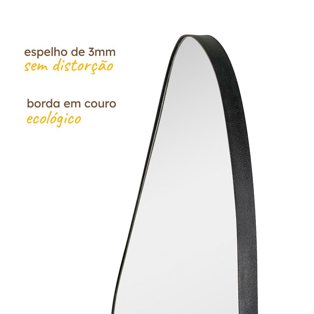 Espelho Grande do Pinterest Retrô Corpo Inteiro 170x70cm Moldura Couro 3cm - Mod. Rocco Preto - 7