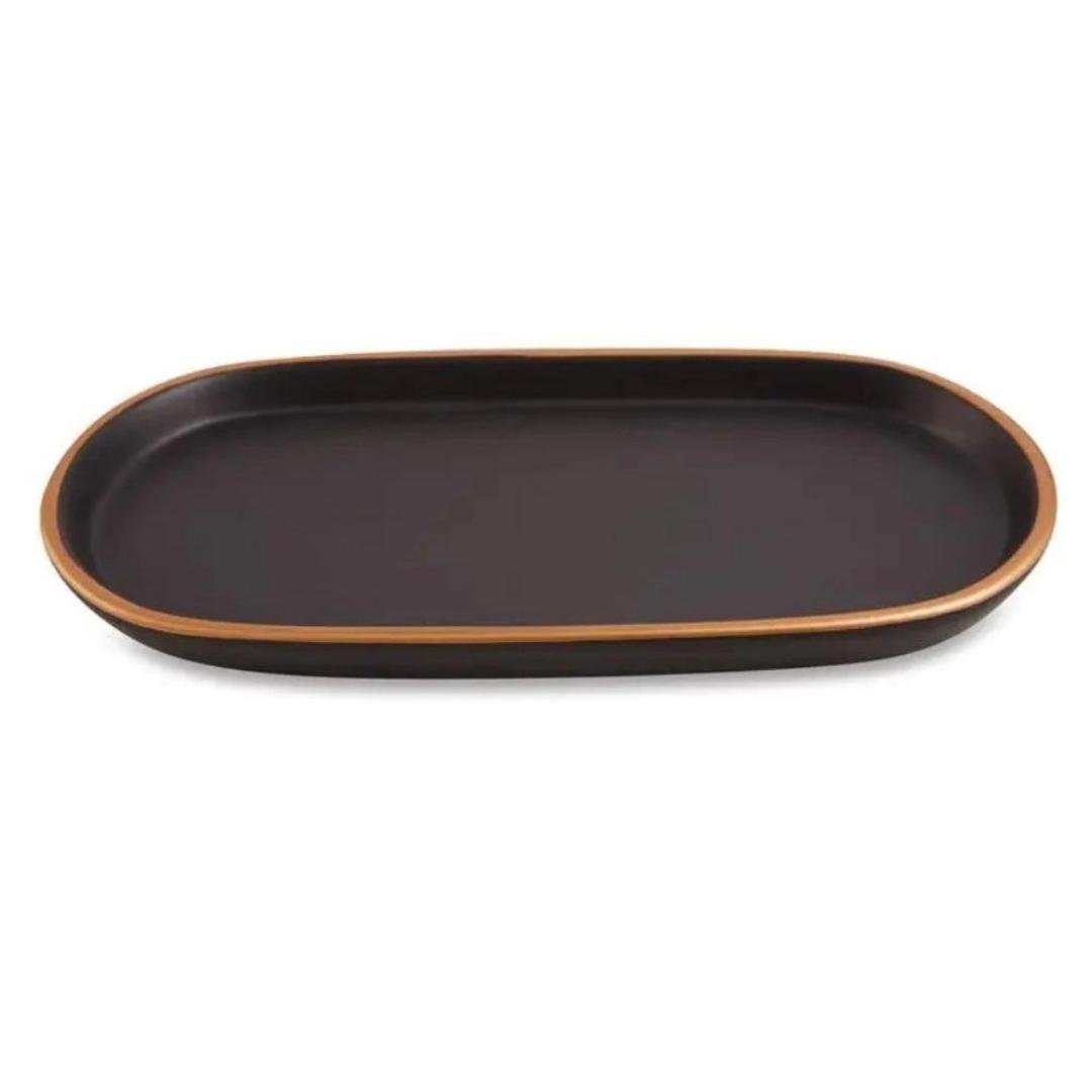 Bandeja em Ceramica Oval com Borda Dourada P Mart - 1