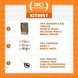 Assador de Frango Gás 6 Espetos Tubular Pr-634 Progás + Tesoura Tramontina + Carrinho Inox Bivolt - 3