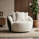Ver imagem 2 de Poltrona Giratória Veneza 122cm Tecido Bouclé Premium e Corino Design Curvo Moderno Sala Estar Quart
