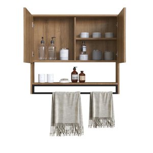 Armário Espelheira para Banheiro 80cm com 2 Portas e Toalheiro Estilo Industrial P1041 Mel