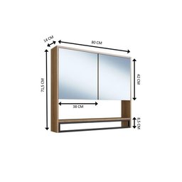 Armário Espelheira para Banheiro 80cm com 2 Portas e Toalheiro Estilo Industrial P1041 Mel - 5