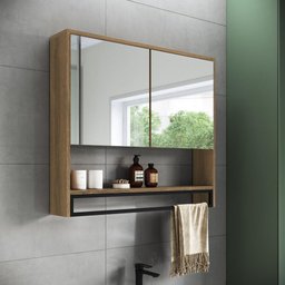 Armário Espelheira para Banheiro 80cm com 2 Portas e Toalheiro Estilo Industrial P1041 Mel - 2