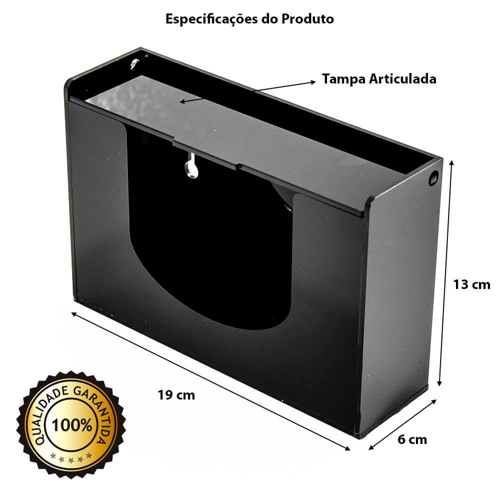 Porta Lenços Toalhas Umedecidas Fino com Tampa Acrílico Preto Centauri Acrílicos PLU-P-T - 3