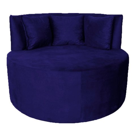 Sofá Puff Chaise Estofada Redondo Barcelona Almofadas Suede Azul Marinho Eli Móveis e Decoração