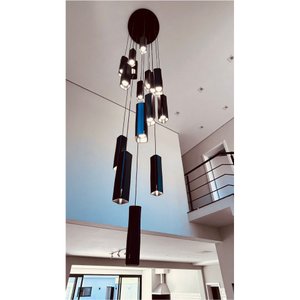 Lustre Pendente para Sala Pé Direito Duplo Multi Focus Preto