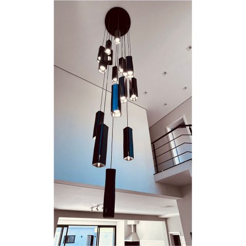 Lustre Pendente para Sala Pé Direito Duplo Multi Focus Preto