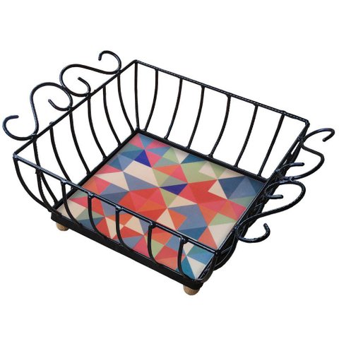 Fruteira de Mesa Ferro e Azulejo Quadrada Grande pra Cozinha Azulejo G7